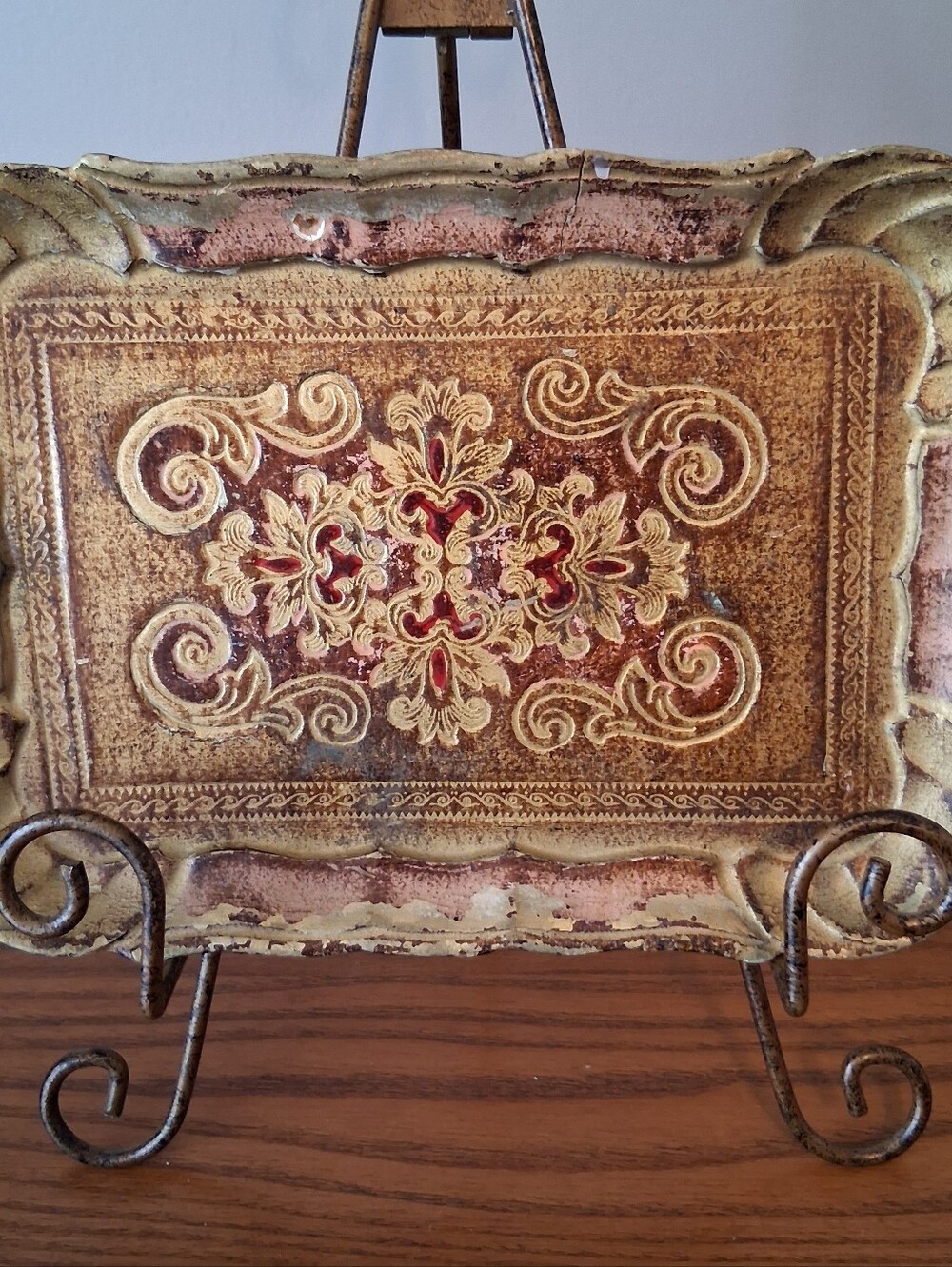 Vintage Italian FLORENTIA Gold Gilt Ornate Decorative  Wood Baroque Tray 7"x10"